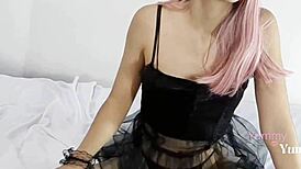 My cute doll sister sucks me off in lingerie