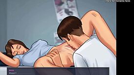 Hot blowjob and footjob on cam from sexy roommate l my sexiest gameplay moments l summertime saga v018 l part 2