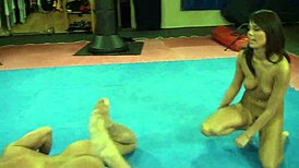 melanie memphis takes on mugur in nude wrestling with blowjob