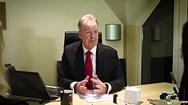 Young blonde and brunette share old man's cock for deepthroat fun.