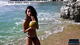 Wow, tiny Mexican teen Carolina Reyes strips bare on beach!