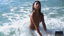 Wow, tiny Mexican teen Carolina Reyes strips bare on beach!