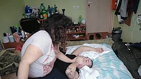 wife dominates with barefoot feet, humiliating in wrestling