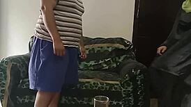 Sexy neighbor gets fucked hard on the sofa