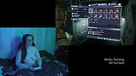 Naked brunette with big natural tits plays Deadspace part 6