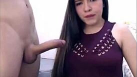 cam girl sucks big cock deep while vibrator buzzes her pussy 😈