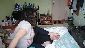 wife dominates with barefoot feet, humiliating in wrestling