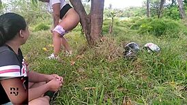 Colombian MILF's Outdoor Lesbian Encounter With Hairy Pussy Licking
