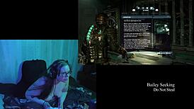 Naked brunette with big natural tits plays Deadspace part 6