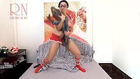 Girl with sexy school uniform is dancing without panties