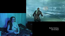 Naked brunette with big natural tits plays Deadspace part 6