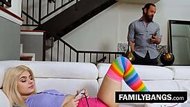 Stubborn Father Punishes Tiny Stepdaughter Aria Banks for Gaming with Brad Newman