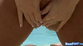 Hot babe drills her cunt with a sex toy by the pool 😏