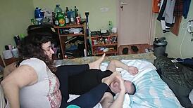 wife dominates with barefoot feet, humiliating in wrestling