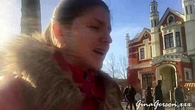 Young russian girl waits for visa in st petersburg public park