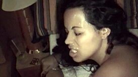 brunette amateurs get double penetration and cum bath from two horny guys.