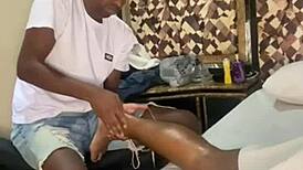 In a Rio swing house, a voyeur watches a lesbian prostitute massage a couple with big black cock anal