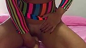 This peruvian blonde is sitting her big ass on a huge dildo for masturbation.