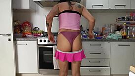 Look at this flaquita trans cooking in tiny thong, wanna see more?