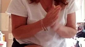 Milf Applies Lotion to Her Nude Pussy Skin