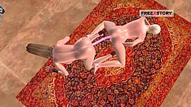 Animated Lesbian Girls Kiss and Fuck with Double Dildo