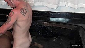 I saw this ebony beauty get her pussy drilled in a swingers threesome, interracial funn