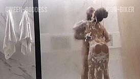 Erotic couple banging hard in the steamy shower now!