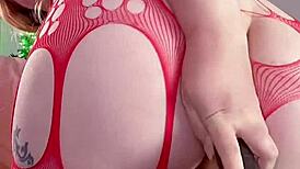 Curvy woman bends over for big black dildo anal play