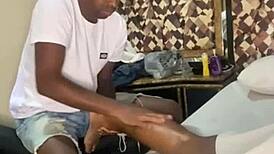 In a Rio swing house, a voyeur watches a lesbian prostitute massage a couple with big black cock anal