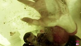 sexy brunette in heels enjoys playful food fun