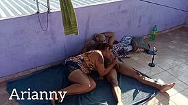 Submissive Arianny Koda RJ and Leo Ogro bang hard on rooftop