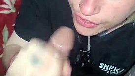 Blonde intensely sucks and deepthroats black cock until swallowing cumshot