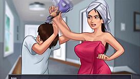 Summertime Saga: Anon Spies on Step-Sister's Nude Bath with Other Girls