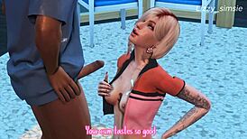Blonde bonde gets fucked hard in the gym during 3d animation sims 4. She takes it doggystyle and blows him off with cum everywhere.
