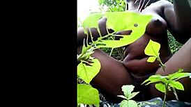 i watch this tribal african ebony fingering her pussy with toys in the woods for masturbation