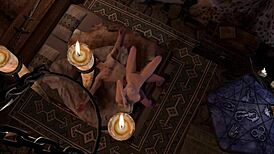 Slim blonde in skyrim parody rides cock sideways, contrasting her exotic curves