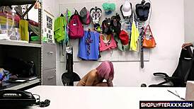 A sexy Halloween dressed character steals and then seduces a security guard, and receives a cum shower.