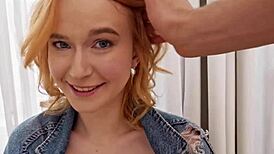 Sweetie plum gets naked and tests her blowjob skills on big cock