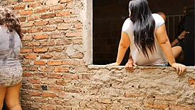 Perverted stepfather takes advantage while wife is busy with laundry.