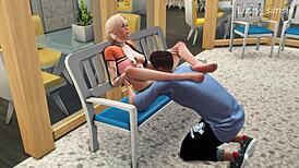 Blonde bonde gets fucked hard in the gym during 3d animation sims 4. She takes it doggystyle and blows him off with cum everywhere.