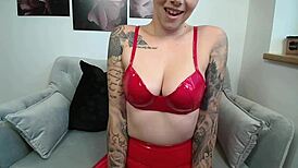 Camgirl nina rips off latex leggings in striptease