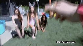 Horny Amateur Lingerie Bunnies in Hardcore Interracial POV Foursome Fucking at Party