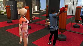 Blonde bonde gets fucked hard in the gym during 3d animation sims 4. She takes it doggystyle and blows him off with cum everywhere.