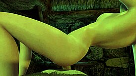 Slim blonde in skyrim parody rides cock sideways, contrasting her exotic curves