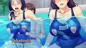 Busty Neighbor Cums in Pool Threesome