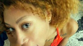 Ebony girlfriend gives anniversary blowjob in lingerie!