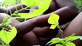 i watch this tribal african ebony fingering her pussy with toys in the woods for masturbation