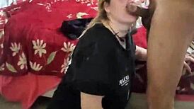 Blonde intensely sucks and deepthroats black cock until swallowing cumshot