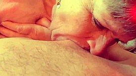 Grandmother gives deepthroat blowjob to fat cock