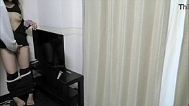 Young couple has sex in living room before school